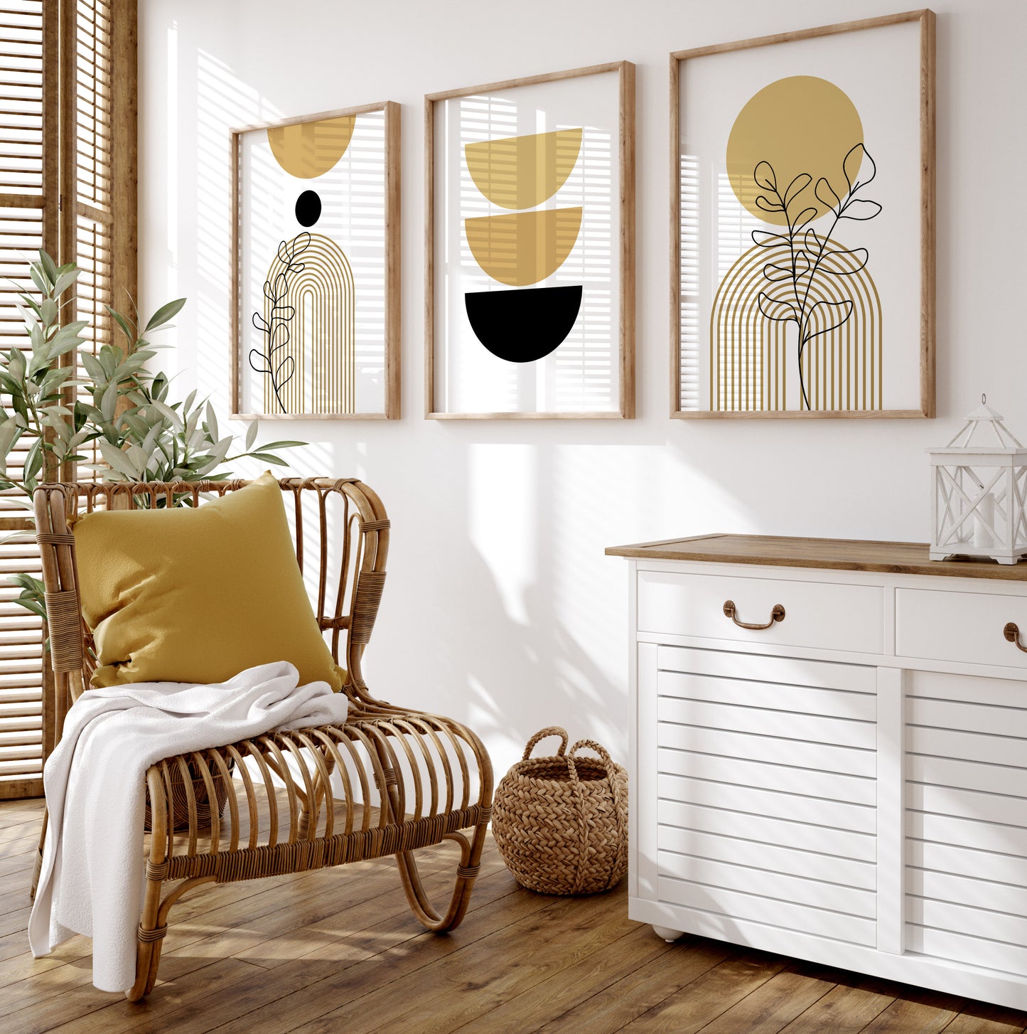 Set of 3 Boho Mustard & Black Wall Prints
