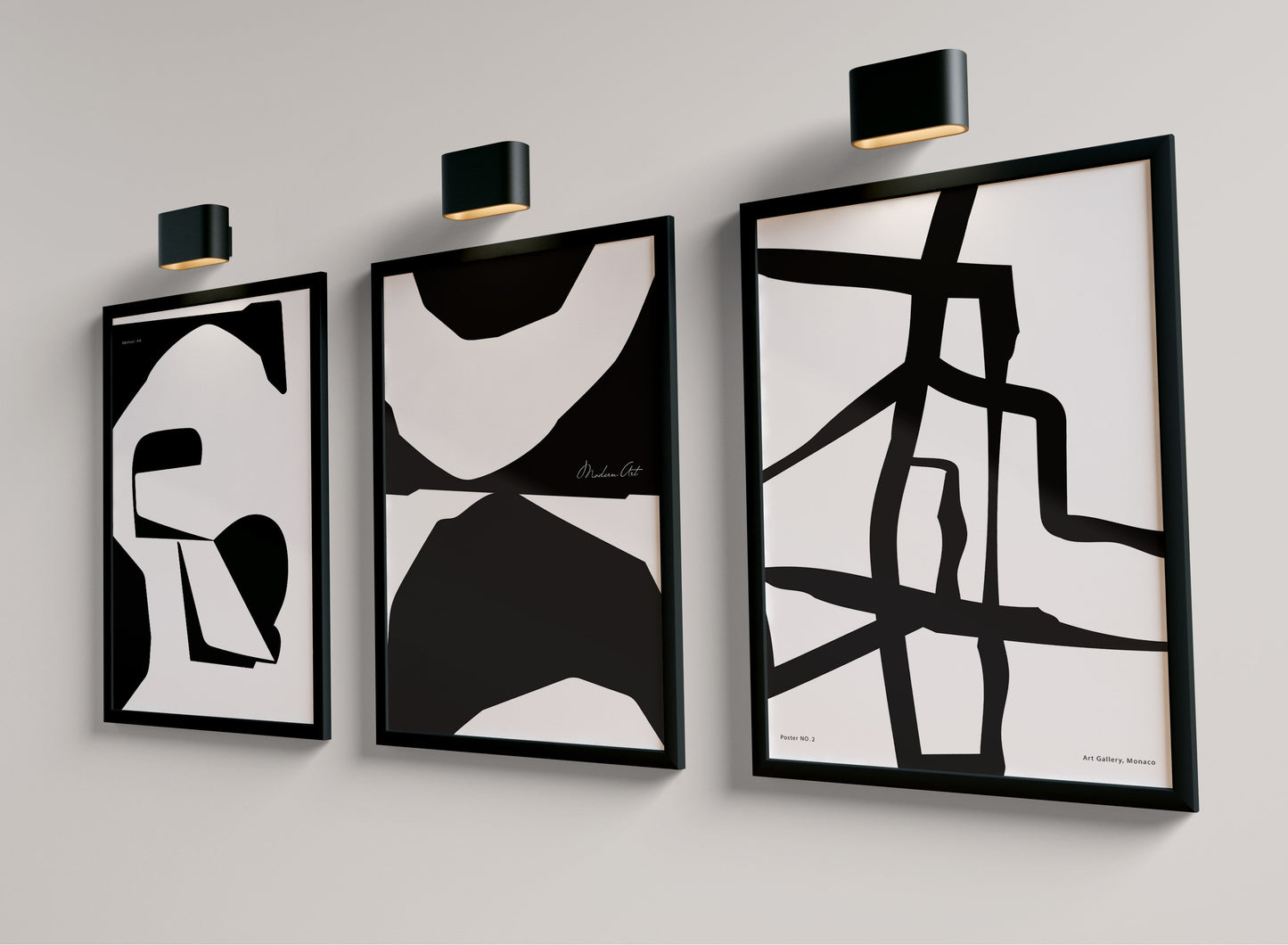 Set of 3 Black & White Abstract Wall Art Prints