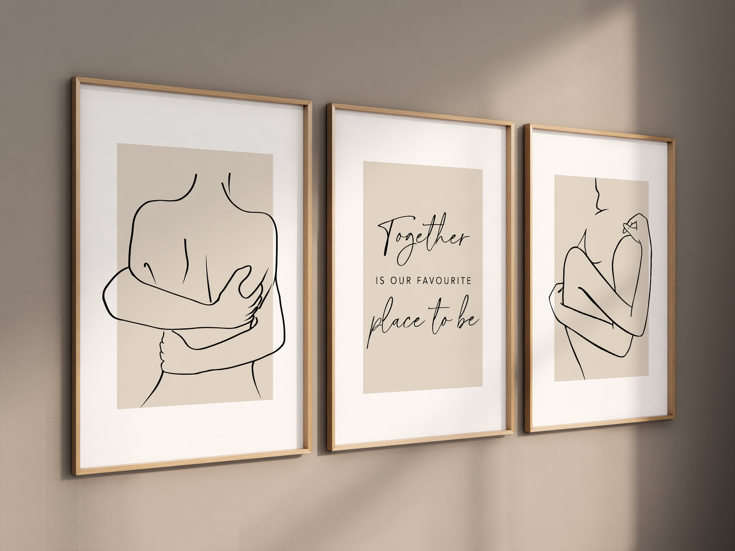 Set of 3 Beige Couples Bedroom Wall Prints