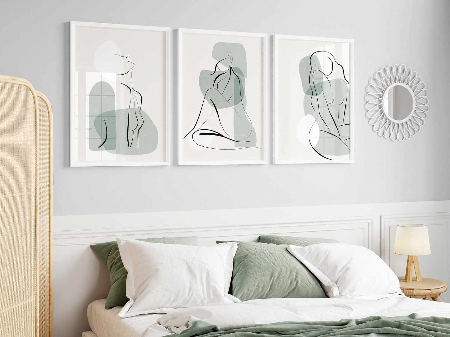 Set of 3 Sage Green Women Line Art Wall Prints