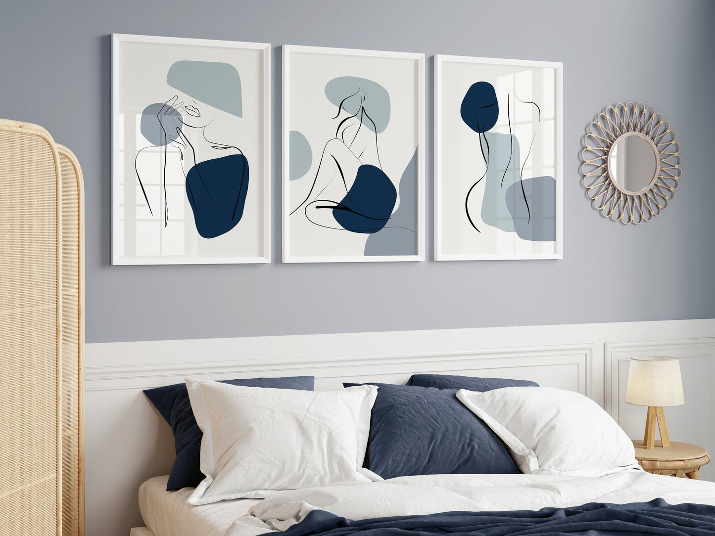 Set of 3 Navy Blue Abstract Wall Prints