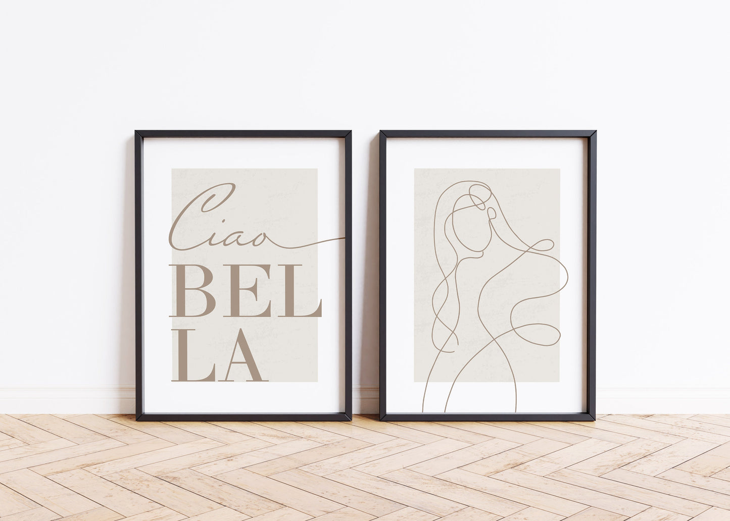 Set of 2 Beige Bedroom Wall Prints