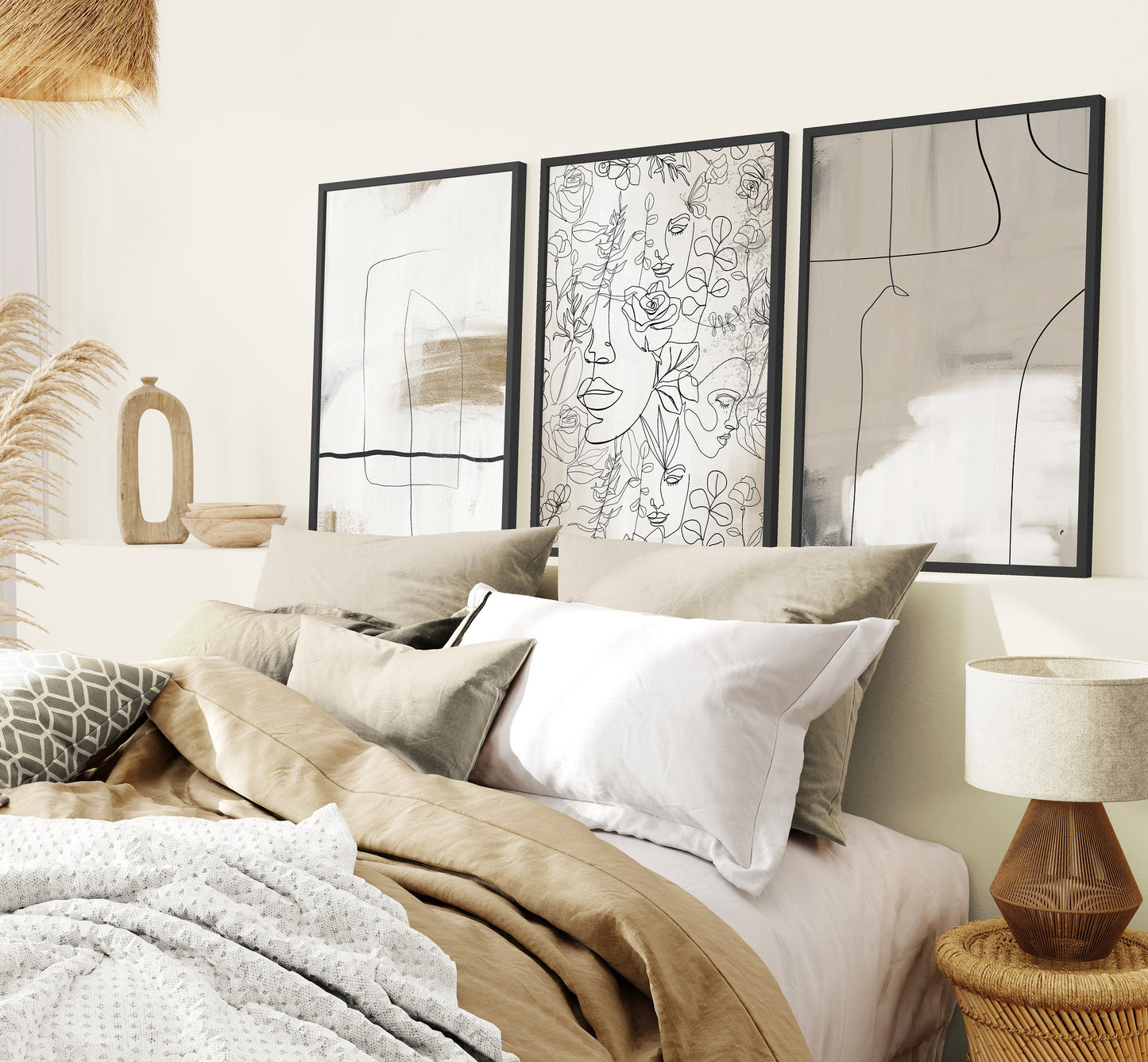 Set of 3 Neutral Modern Abstract Wall Art Prints
