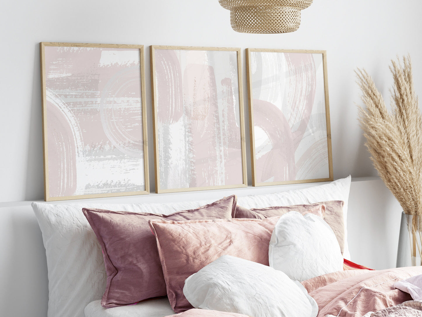 Set of 3 Blush Pink Abstract Art Prints