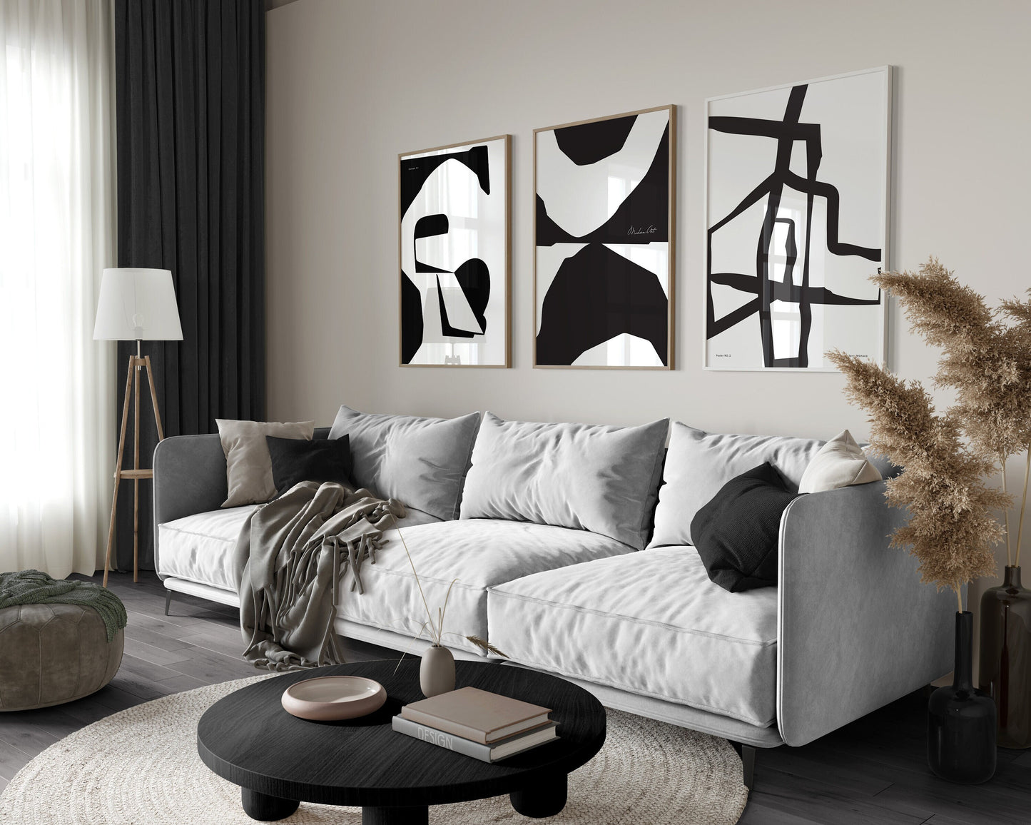 Set of 3 Black & White Abstract Wall Art Prints