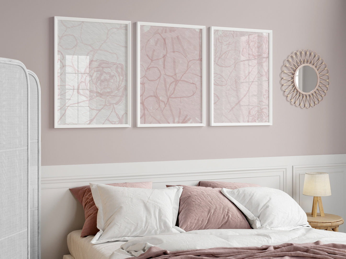 Set of 3 Pink Floral Wall Art Prints