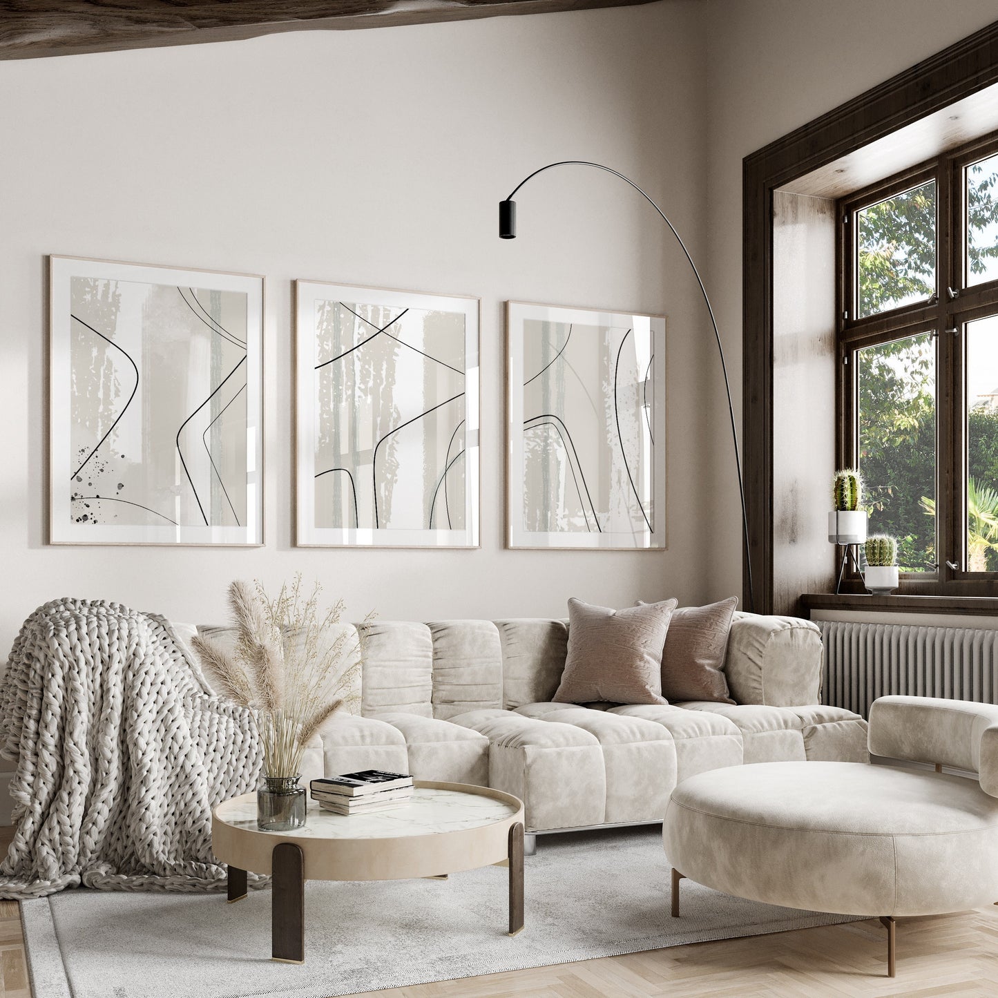 Set of 3 Neutral Abstract Wall Art Prints