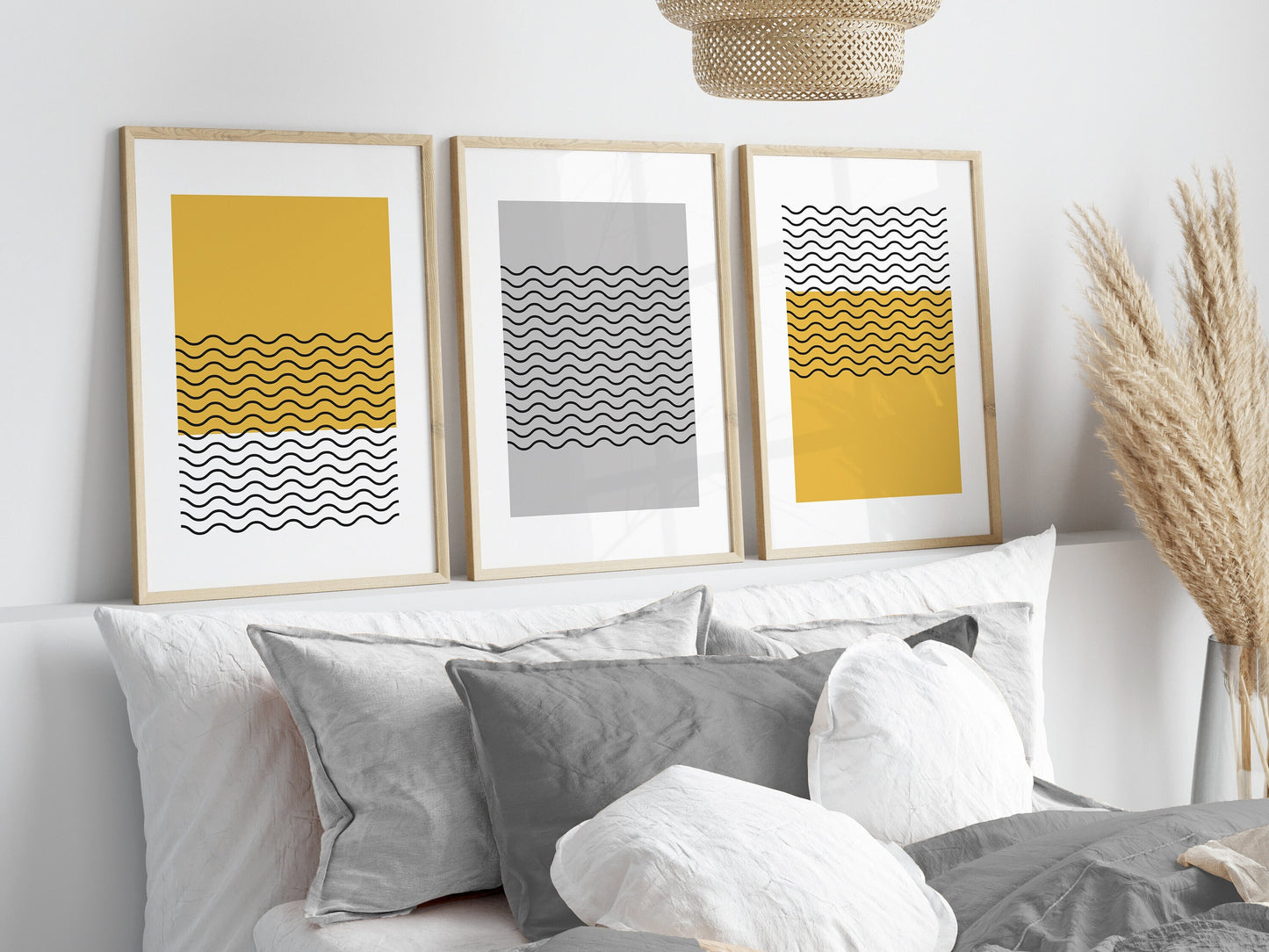 Set of 3 Yellow & Grey Abstract Art Prints