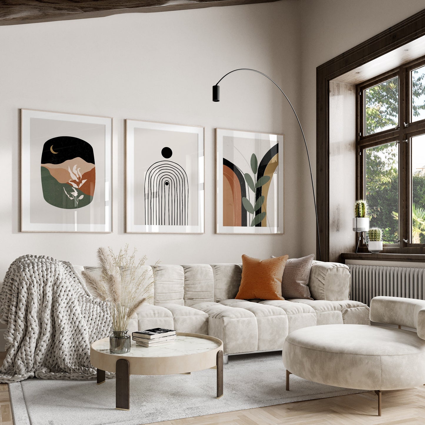 Set of 3 Terracotta & Green Boho Wall Prints