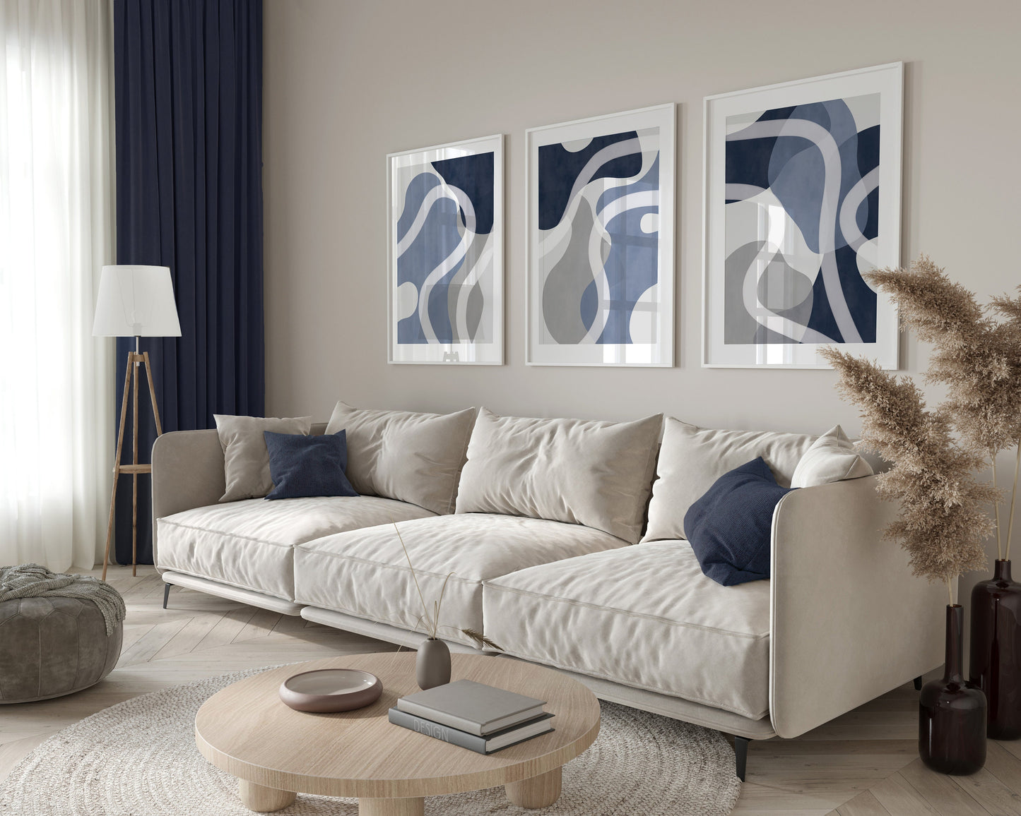 Set of 3 blue abstract Watercolour Wall Art Prints