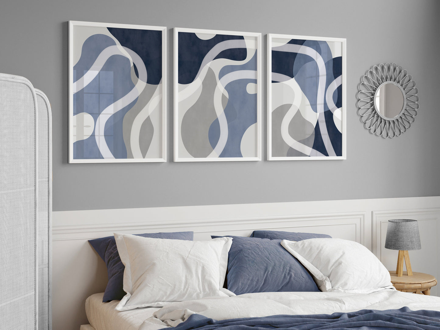 Set of 3 blue abstract Watercolour Wall Art Prints