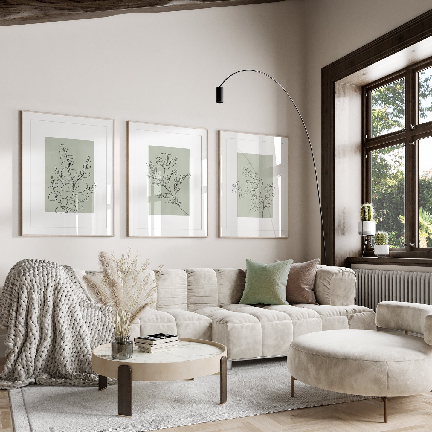 Set of 3 Sage Green Botanical Wall Art Prints