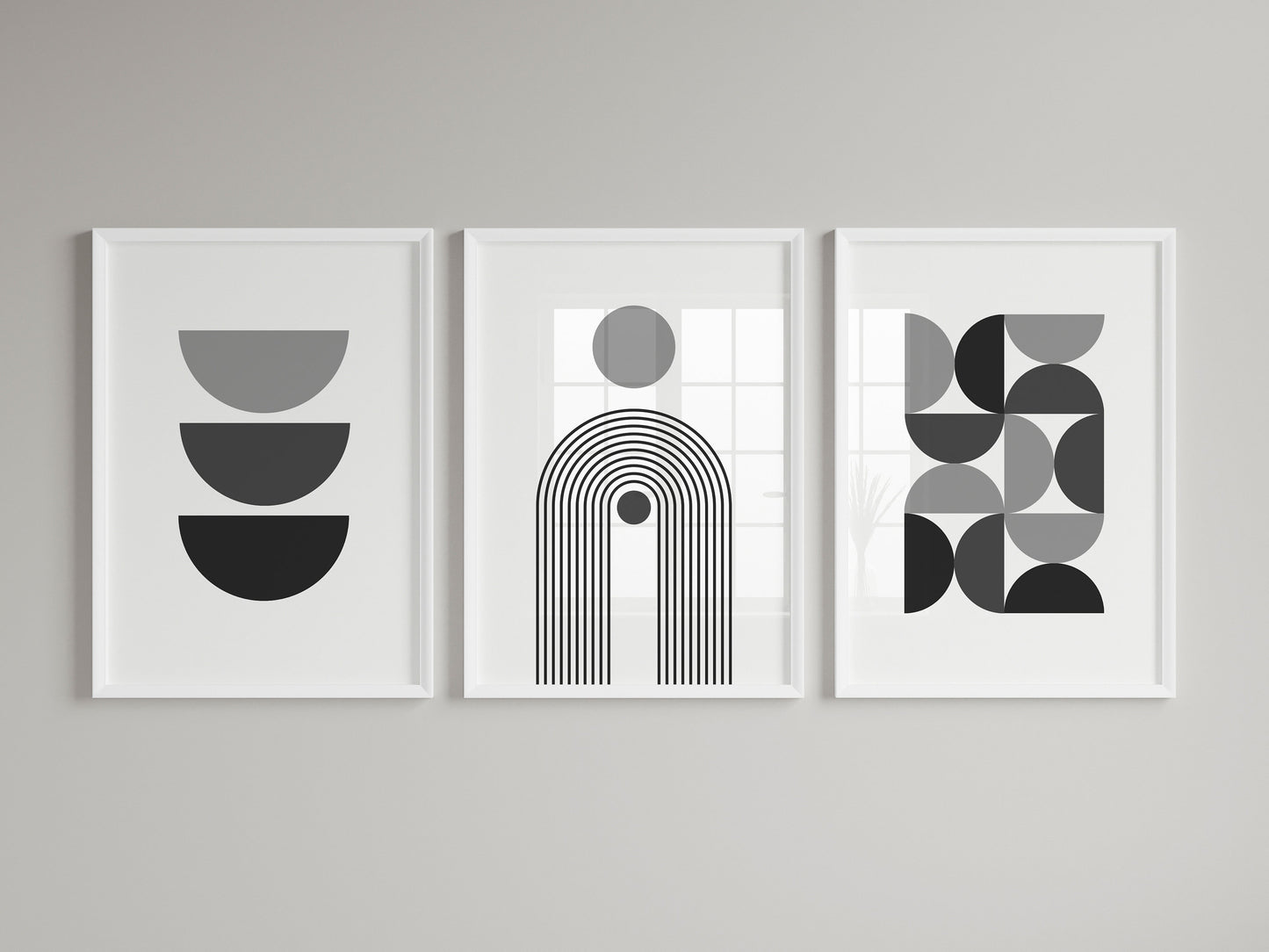 Set of 3 Grey & White Boho Wall Art Prints