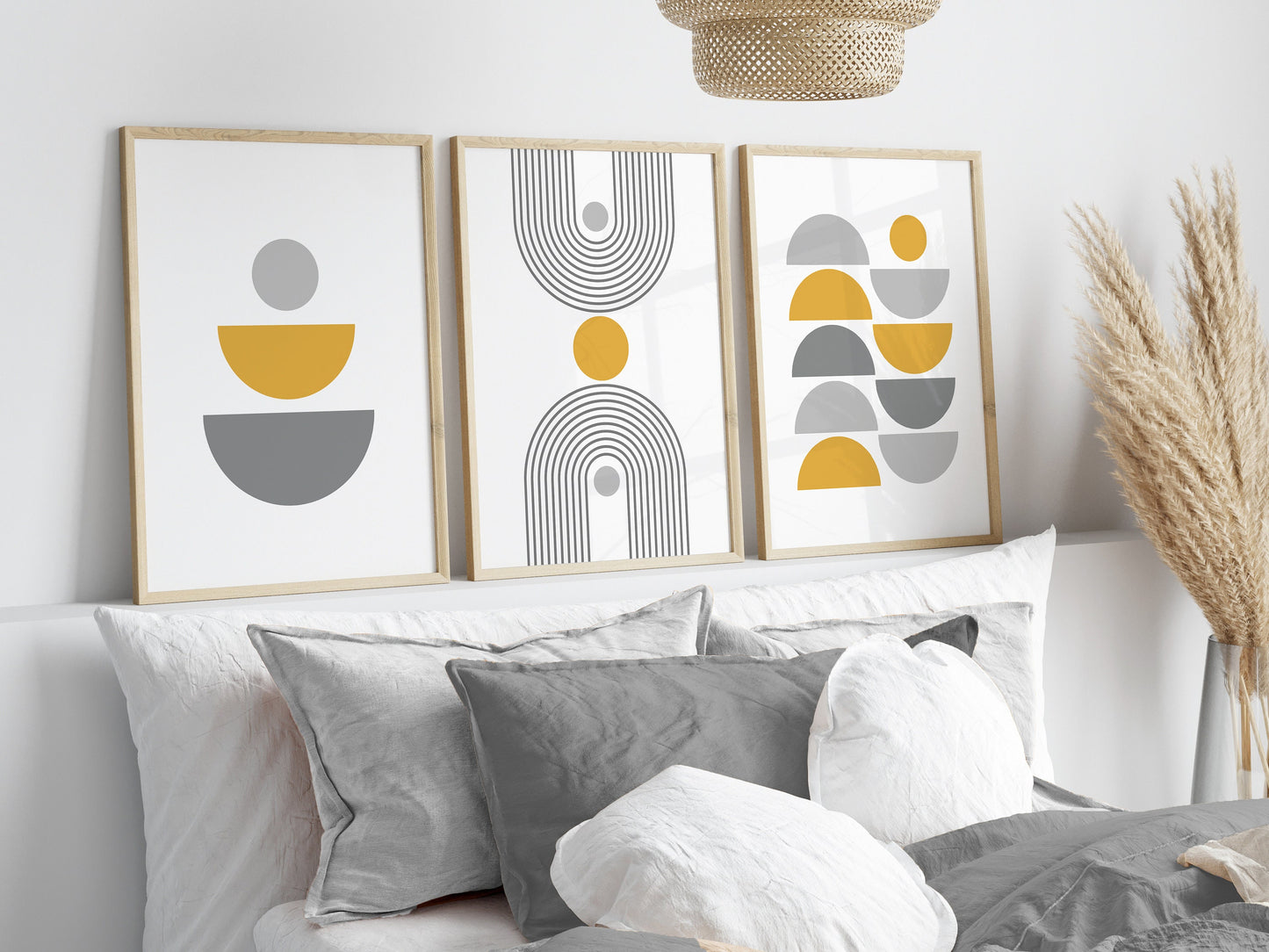 Set of 3 Yellow & Grey Boho Wall Prints