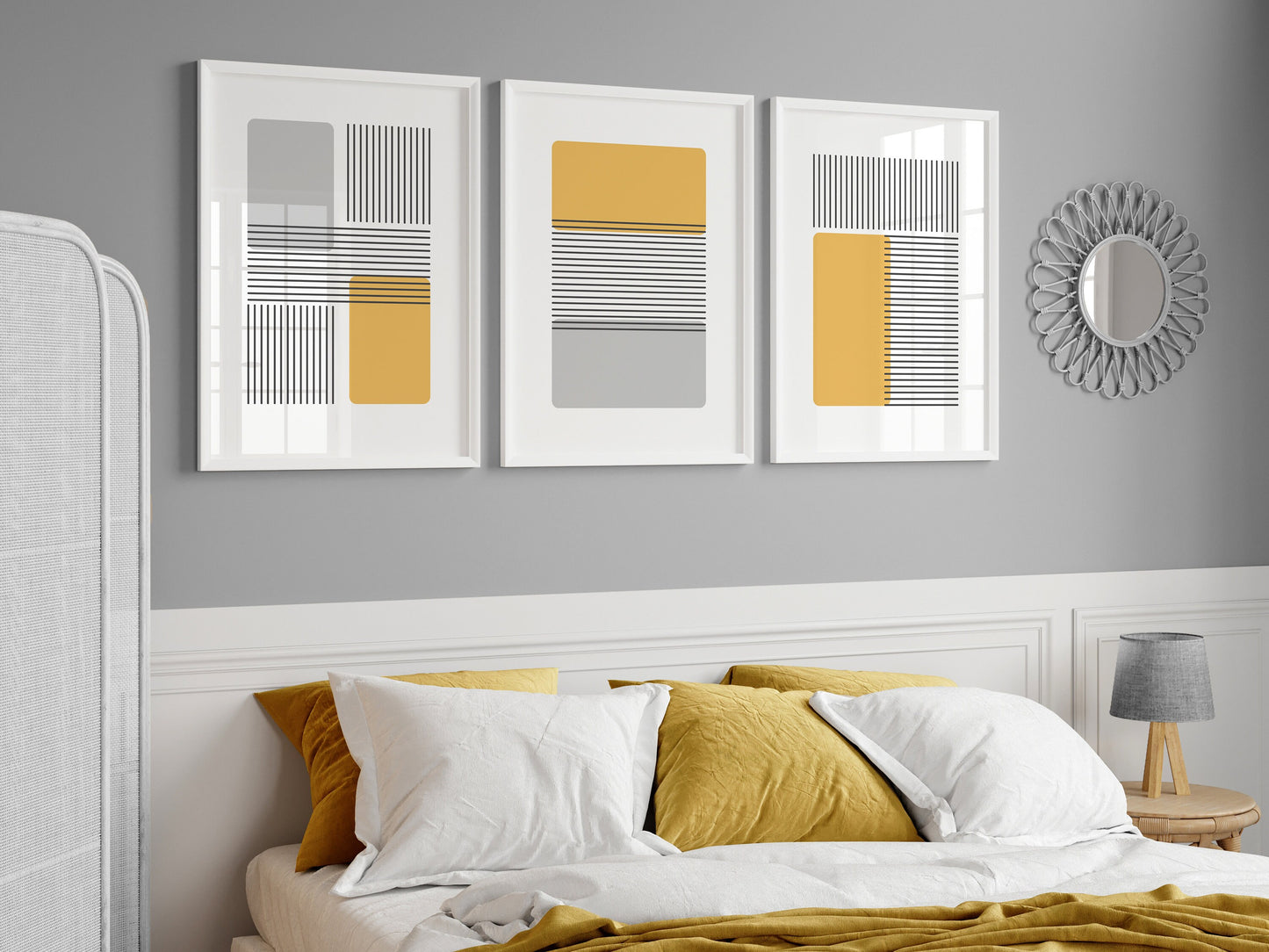 Set of 3 Ochre Abstract Wall Art Prints