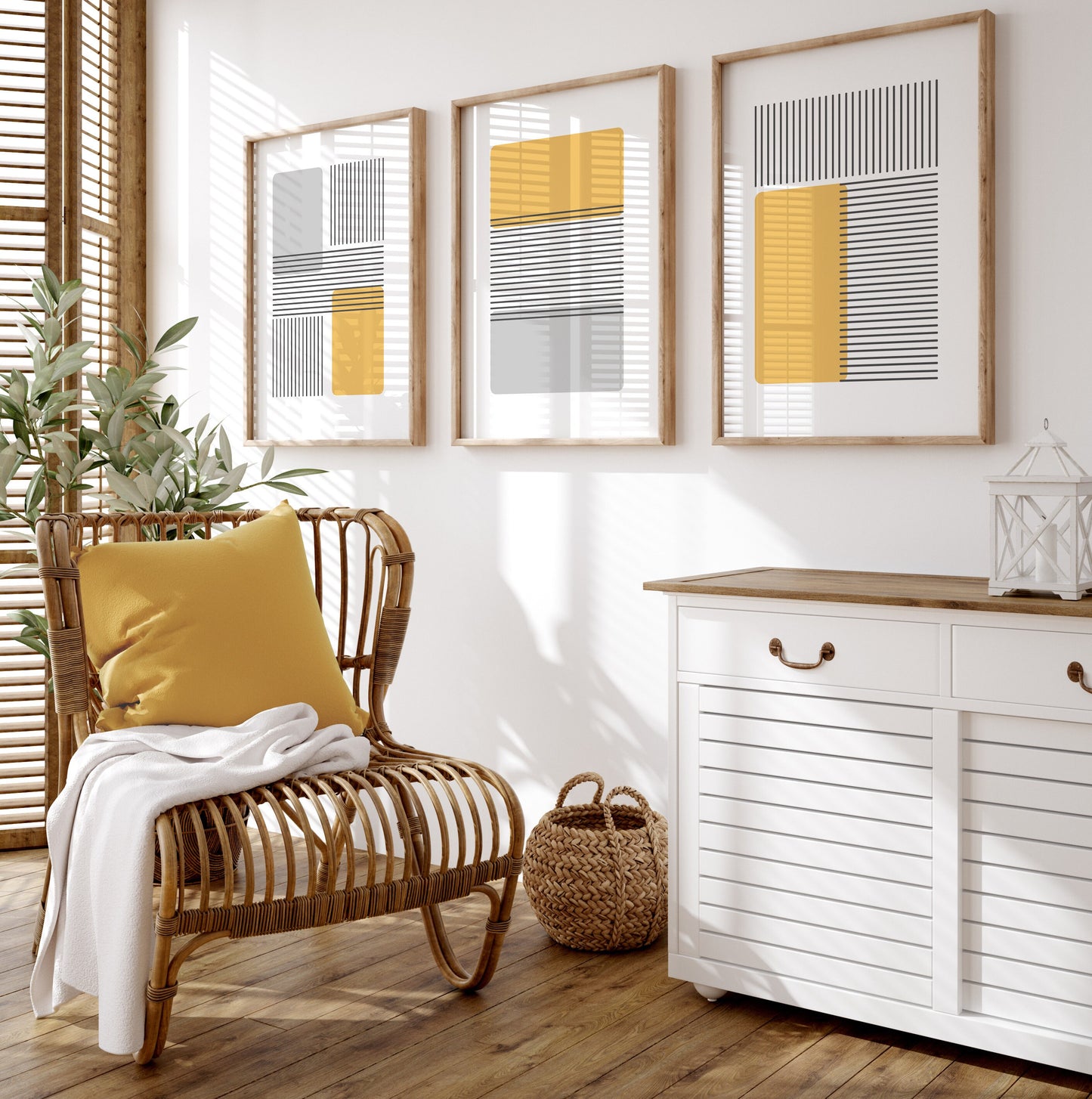 Set of 3 Ochre Abstract Wall Art Prints