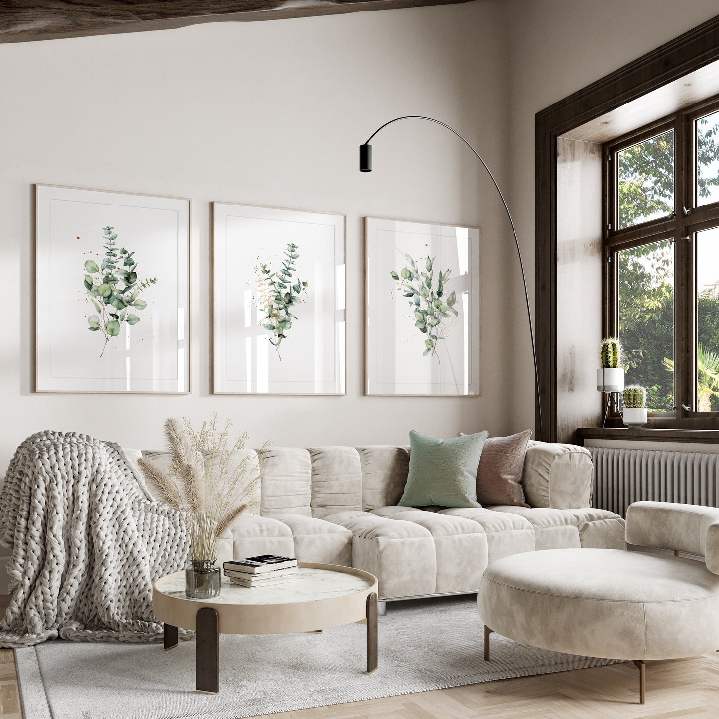 Set of 3 Eucalyptus Green & Gold Wall Prints