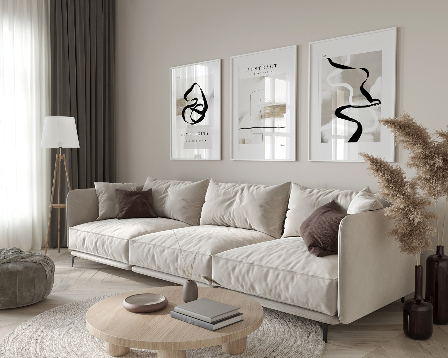 Set of 3 Neutral Abstract Wall Art Prints