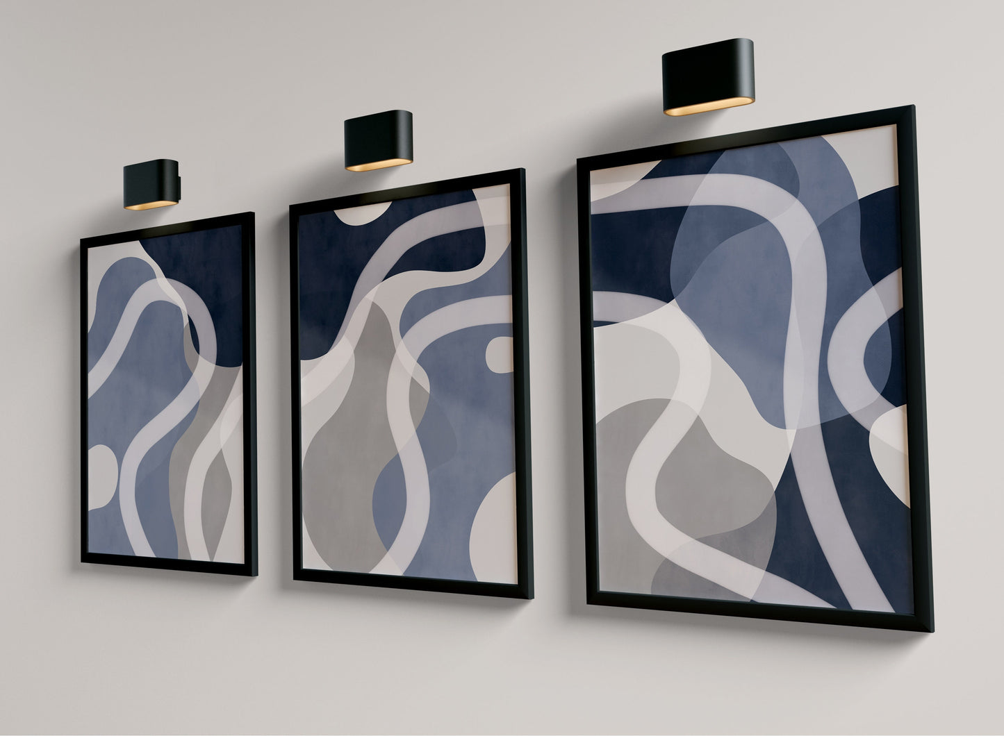 Set of 3 blue abstract Watercolour Wall Art Prints