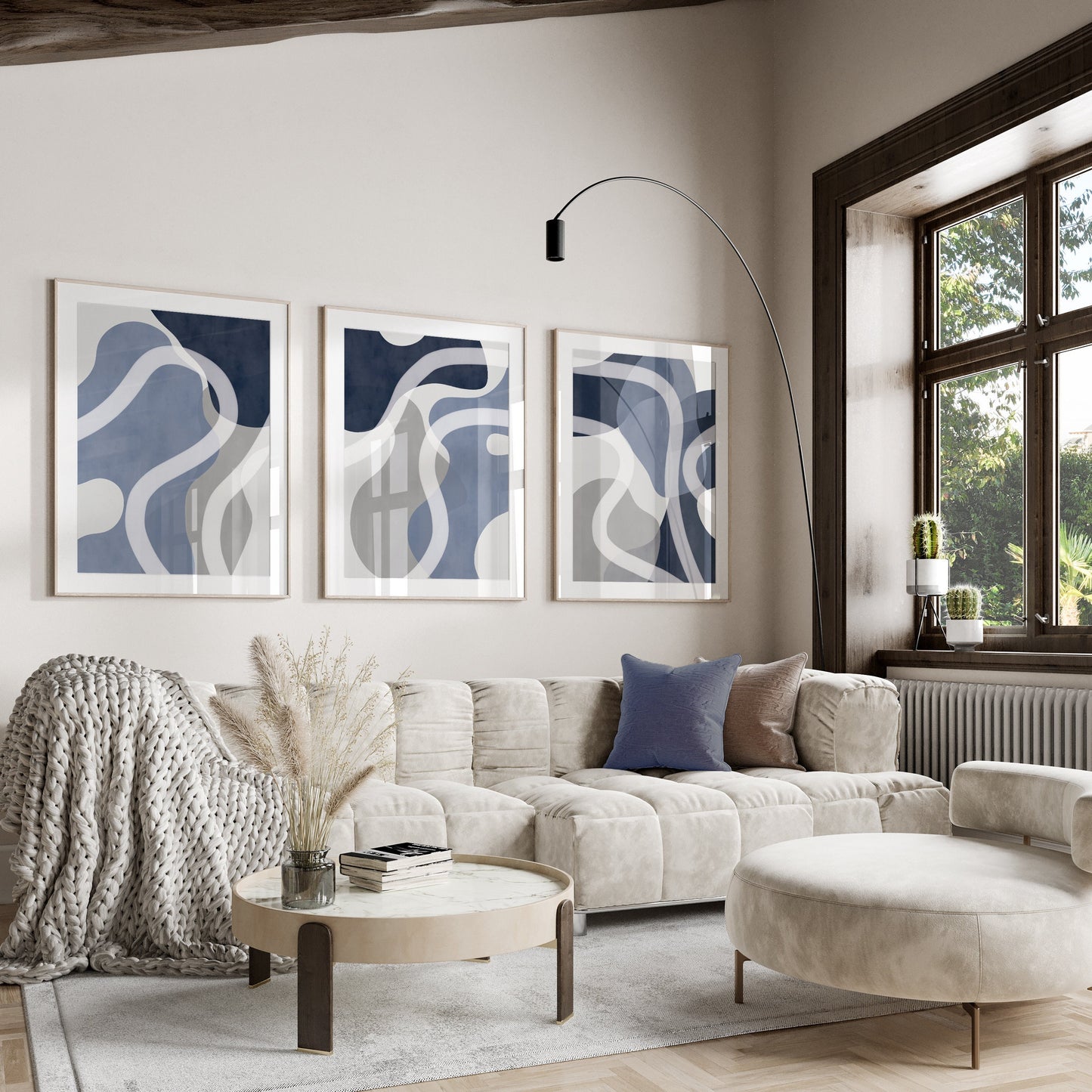 Set of 3 blue abstract Watercolour Wall Art Prints