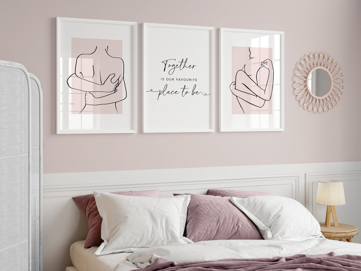 Set of 3 Pink Couples Bedroom Wall Prints