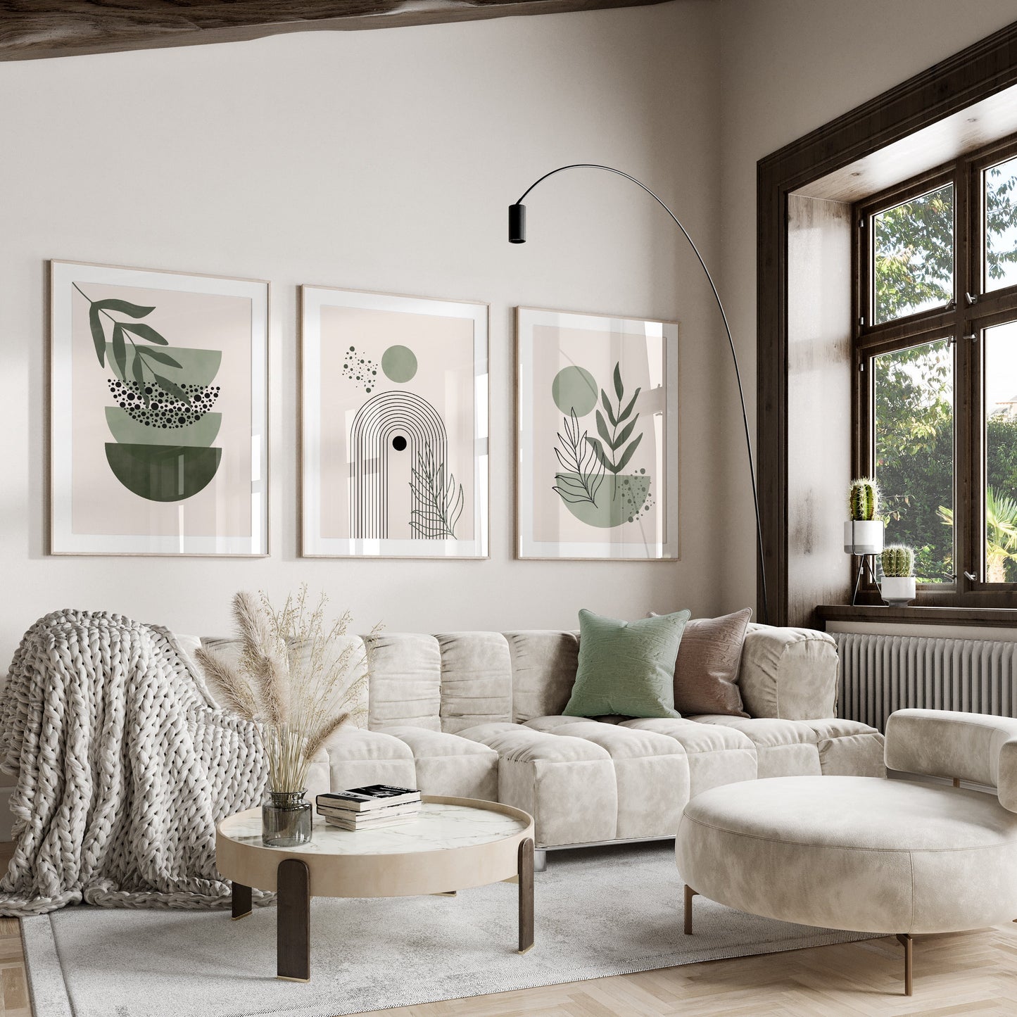 Set of 3 Green Boho Wall Art Prints