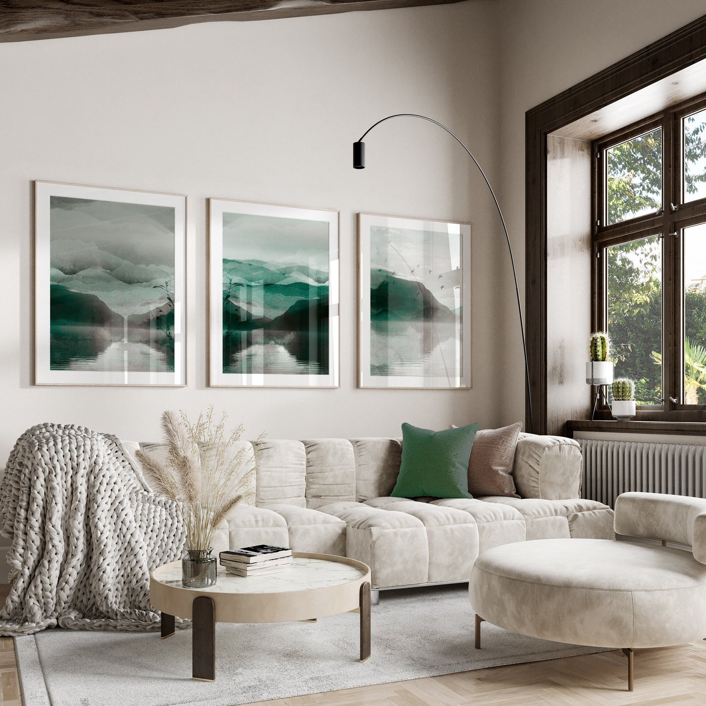 Set of 3 Green Landscape Abstract Wall Prints