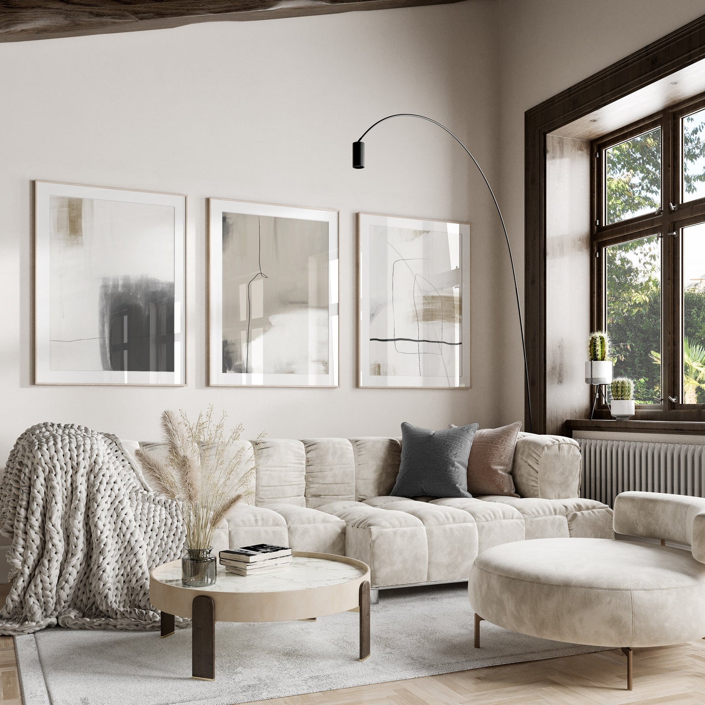 Set of 3 Neutral Abstract Wall Art Prints