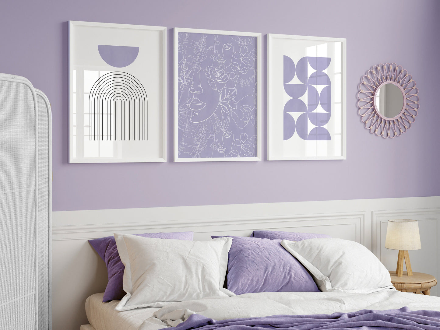 Set of 3 Lilac Bedroom Wall Art Prints