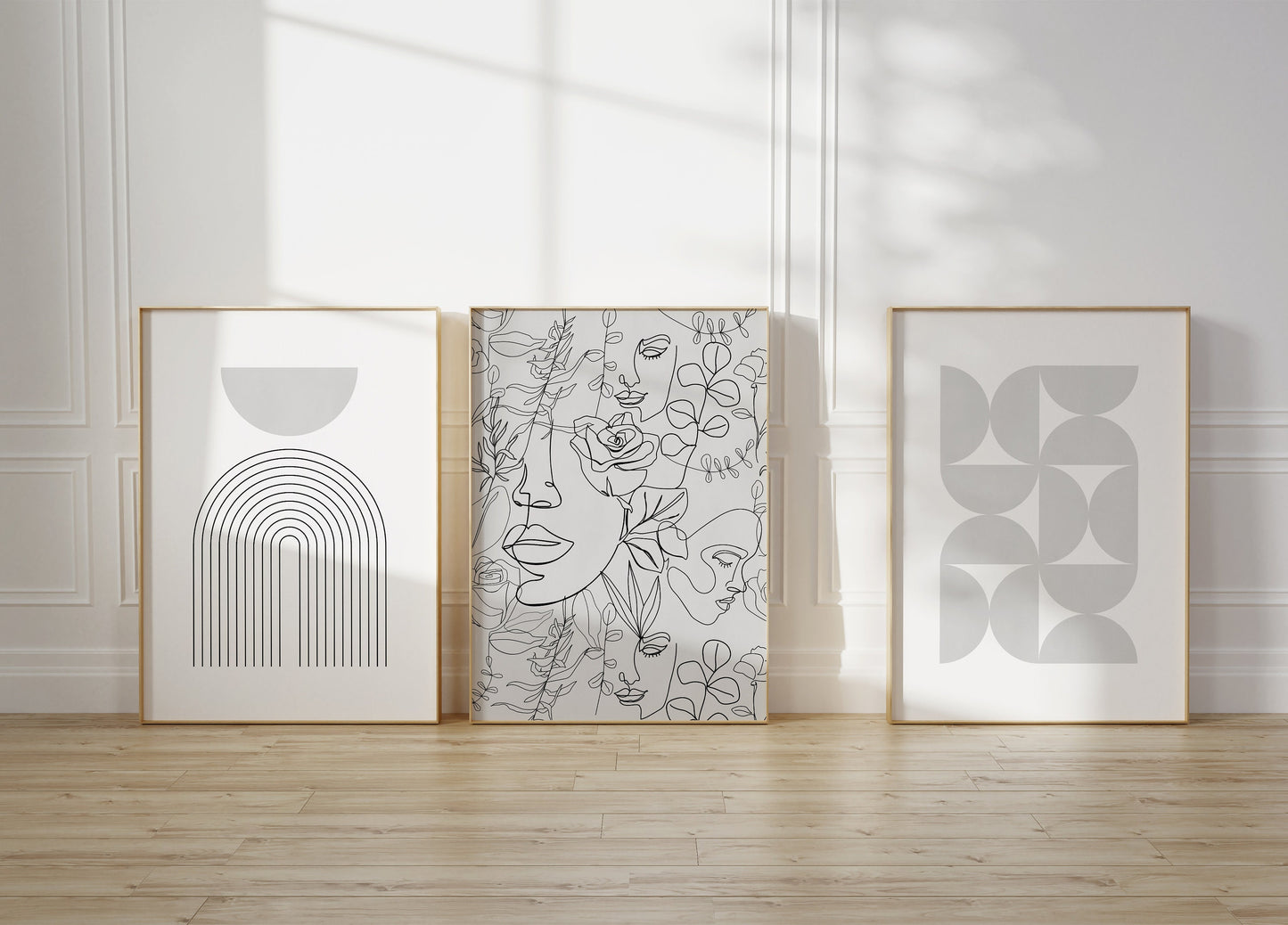 Set of 3 Grey Boho Abstract Wall Art Prints