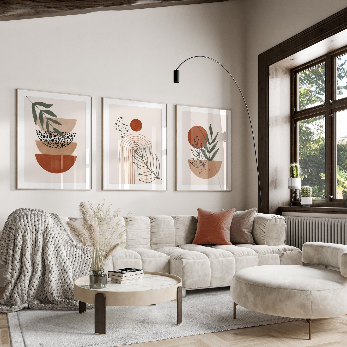 Set of 3 Terracotta Boho Abstract Wall Art Prints