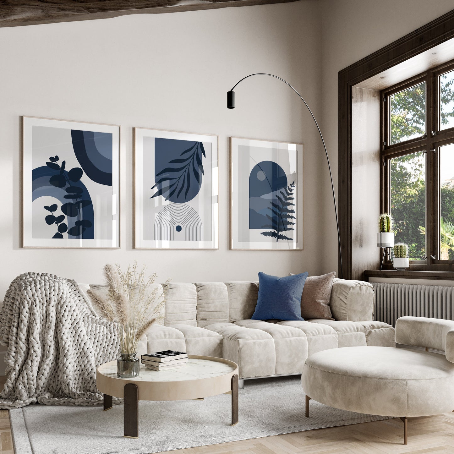 Set of 3 Blue Boho Wall Art Prints