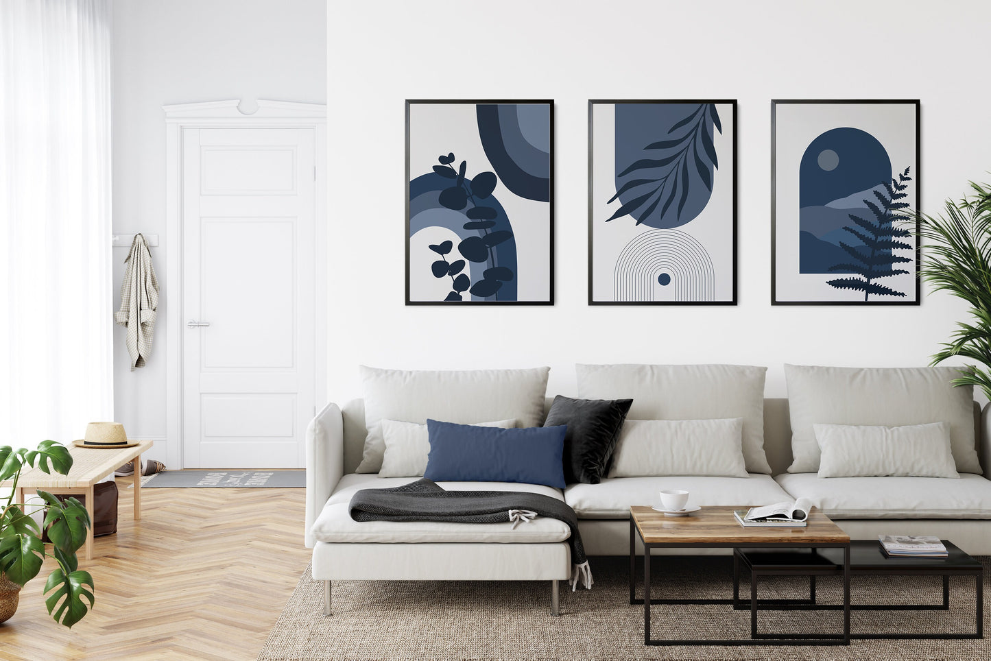 Set of 3 Blue Boho Wall Art Prints