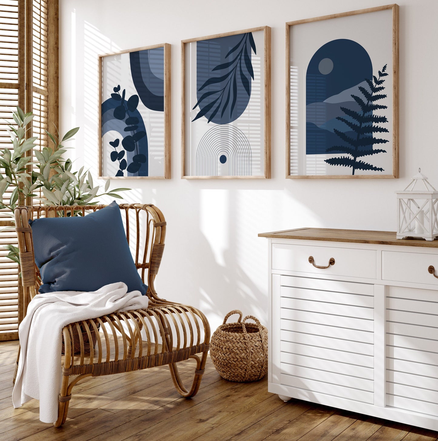 Set of 3 Blue Boho Wall Art Prints
