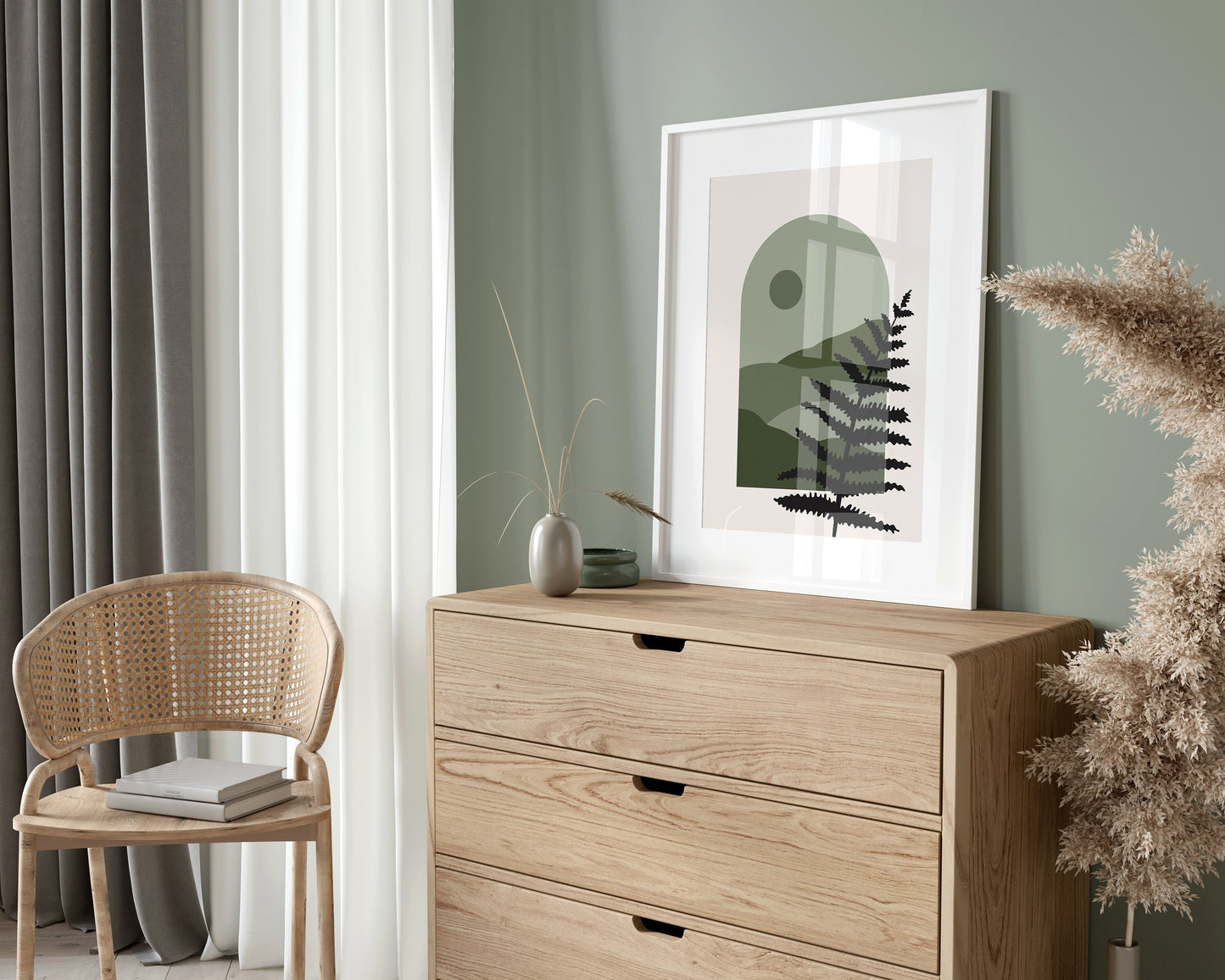 Set of 3 Green Boho Wall Art Prints