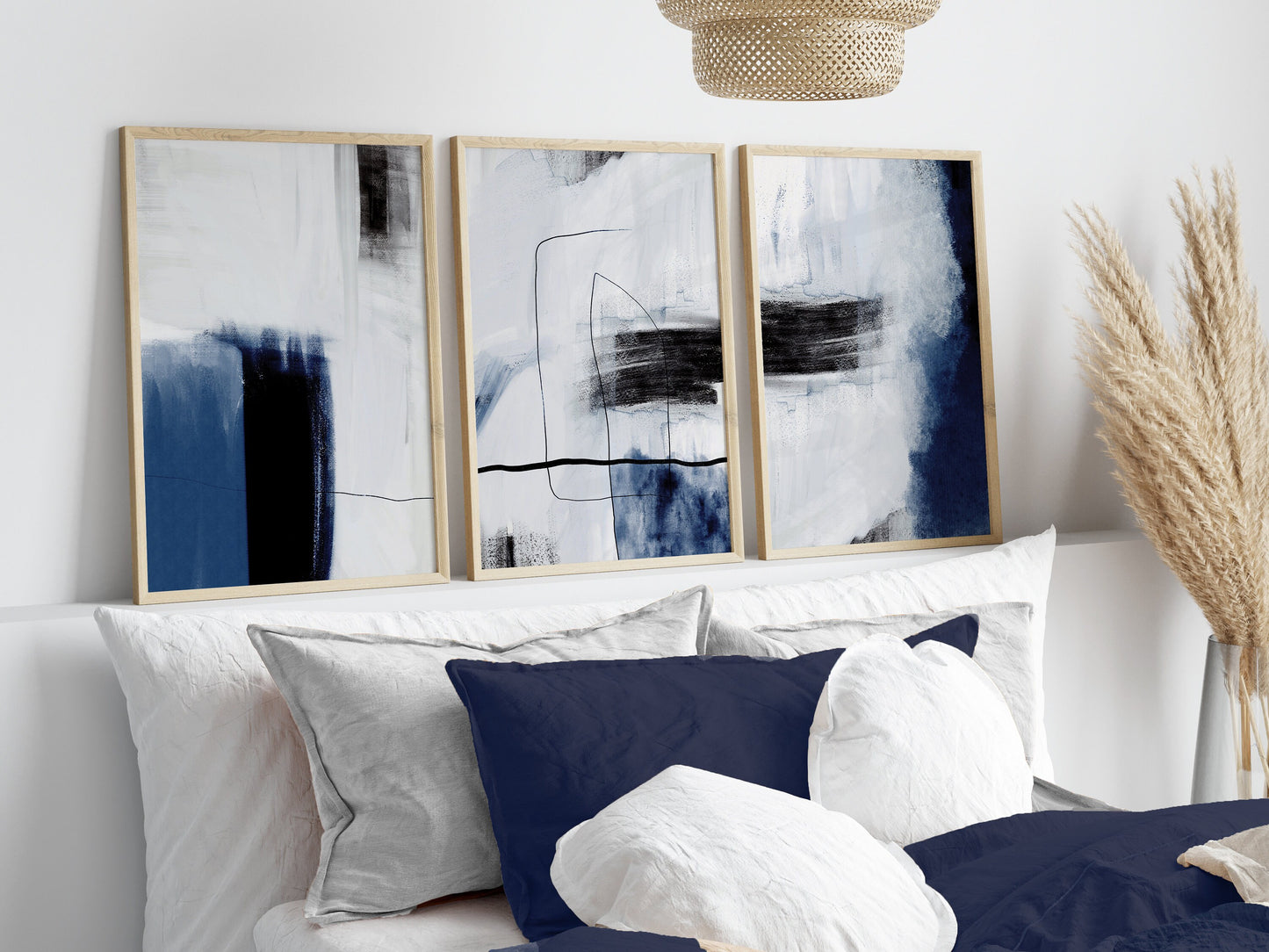 Set of 3 Blue Abstract Wall Art Prints