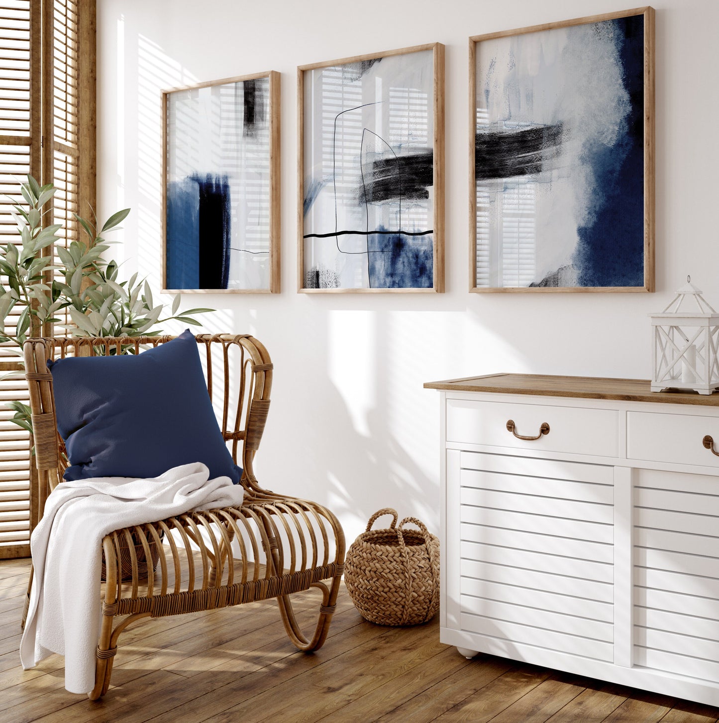 Set of 3 Blue Abstract Wall Art Prints
