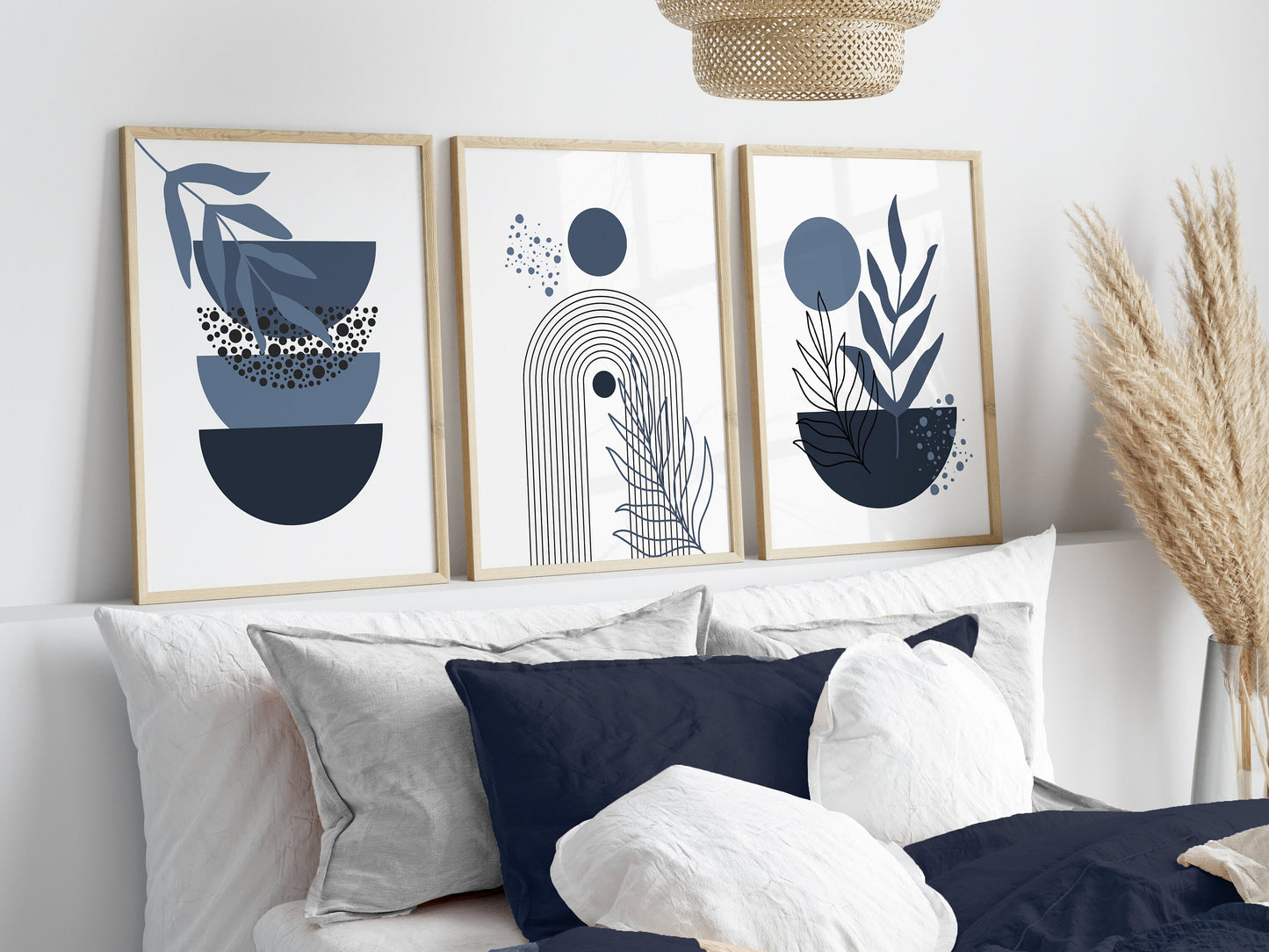 Set of 3 Blue Boho Wall Art Prints