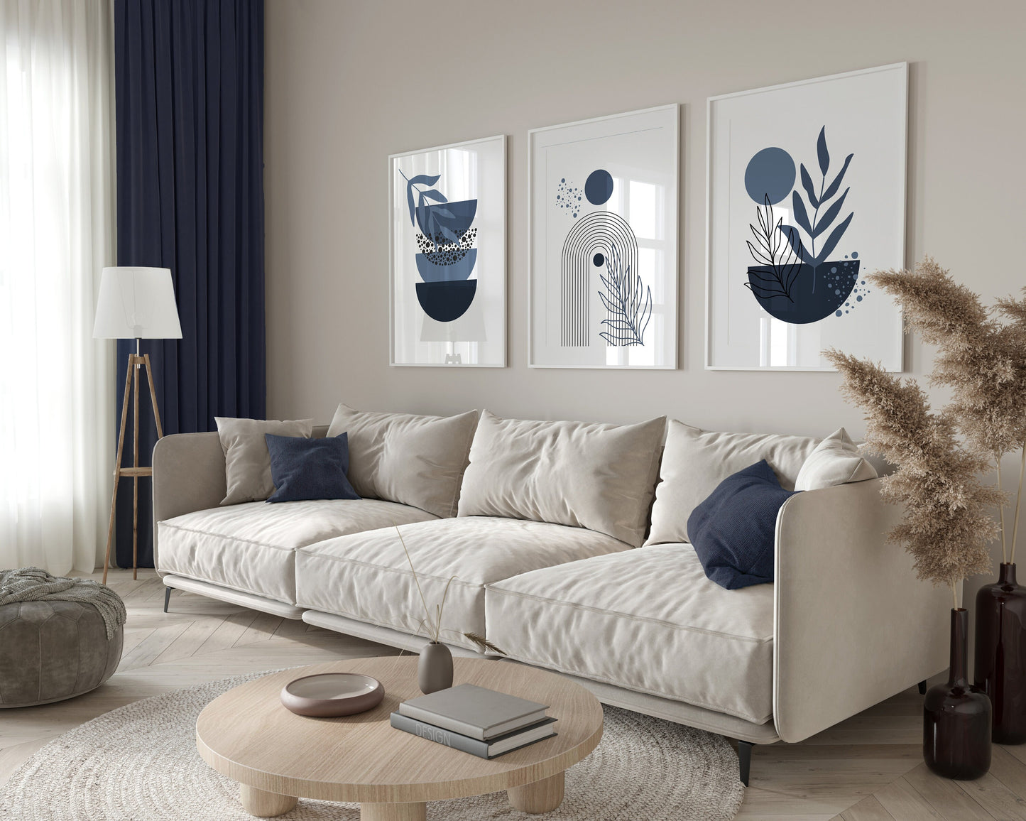 Set of 3 Blue Boho Wall Art Prints