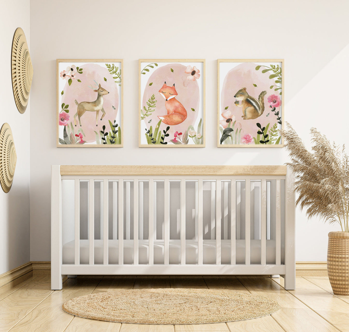 Set of 3 Pink Woodland Girls Nursery Wall Prints