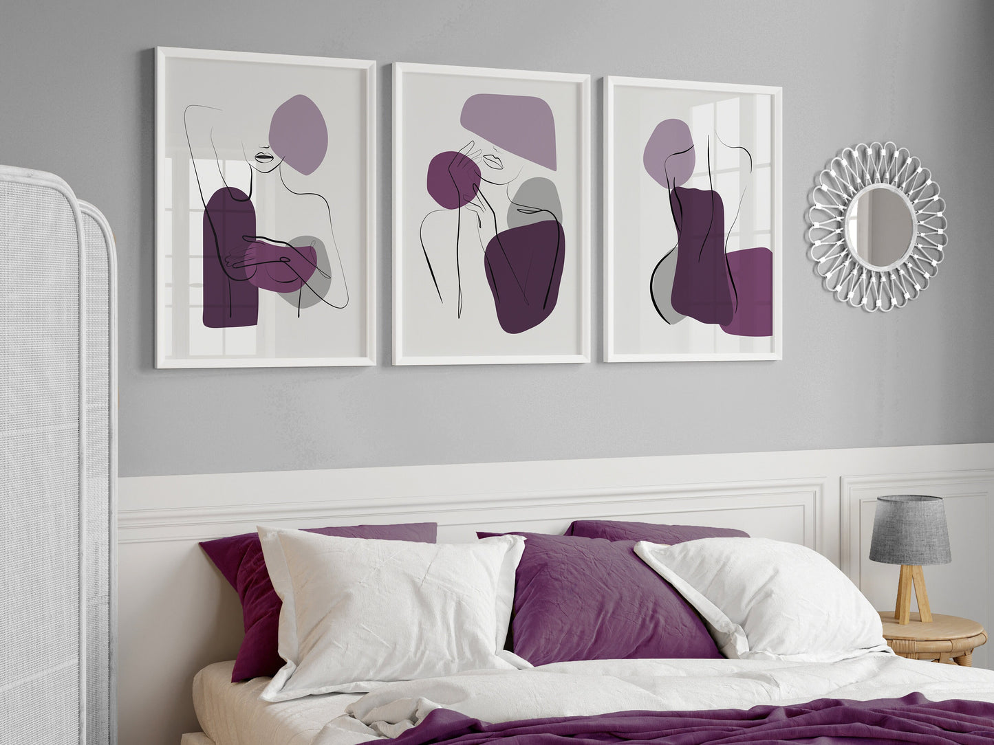 Set of 3 Purple Woman Abstract Wall Prints