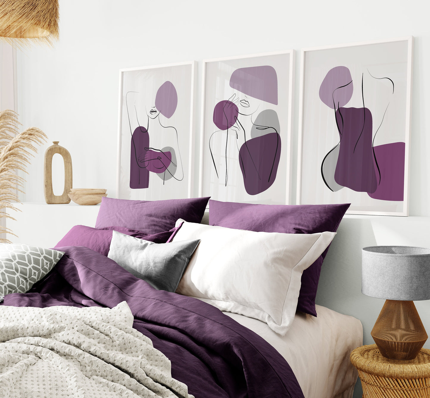 Set of 3 Purple Woman Abstract Wall Prints