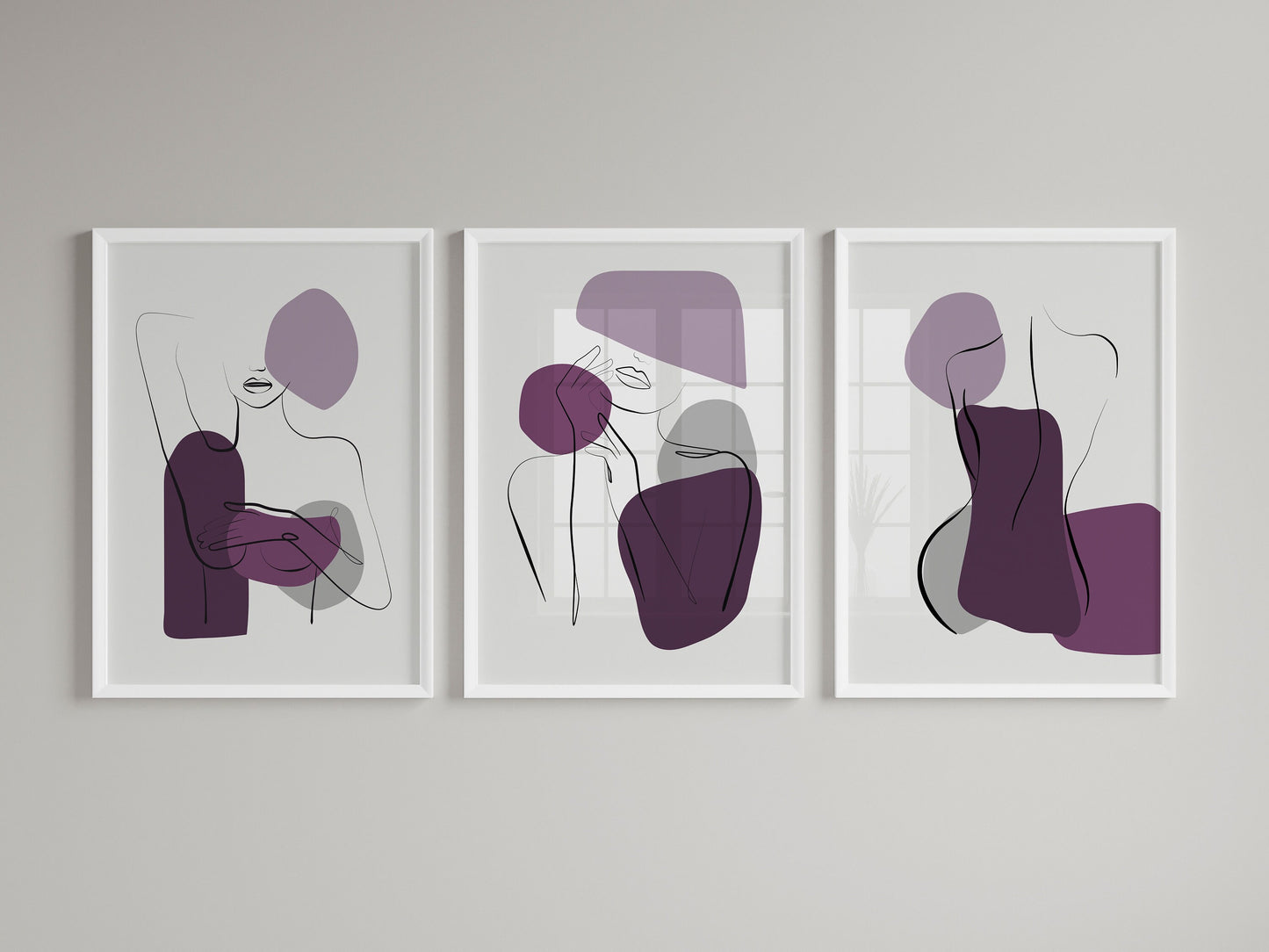 Set of 3 Purple Woman Abstract Wall Prints