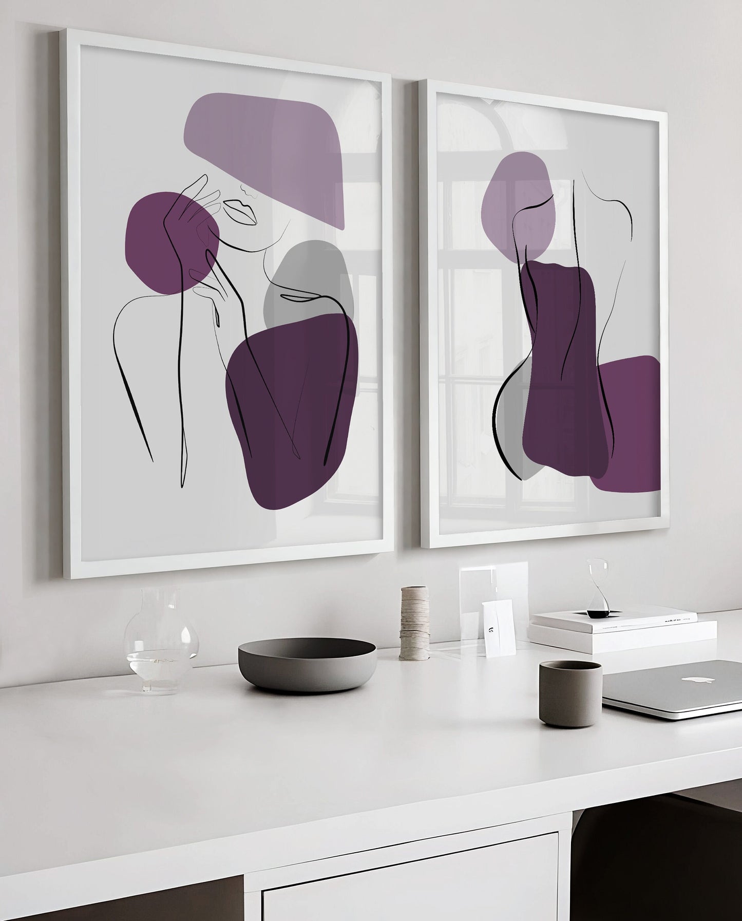 Set of 3 Purple Woman Abstract Wall Prints