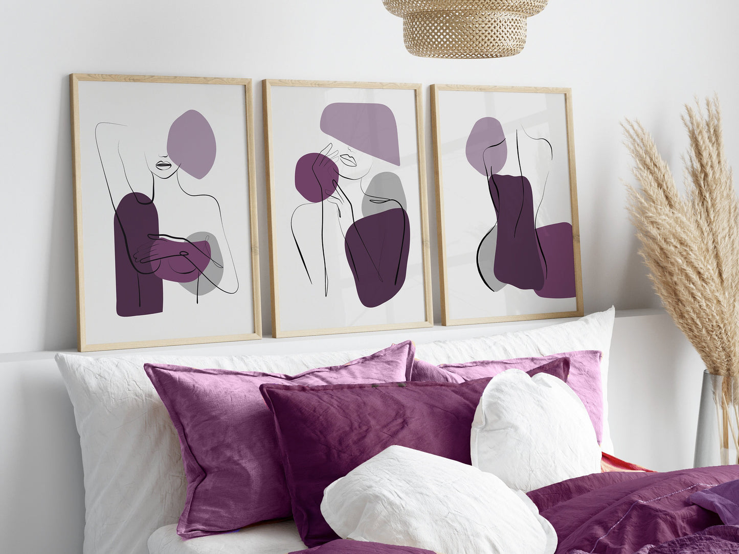 Set of 3 Purple Woman Abstract Wall Prints