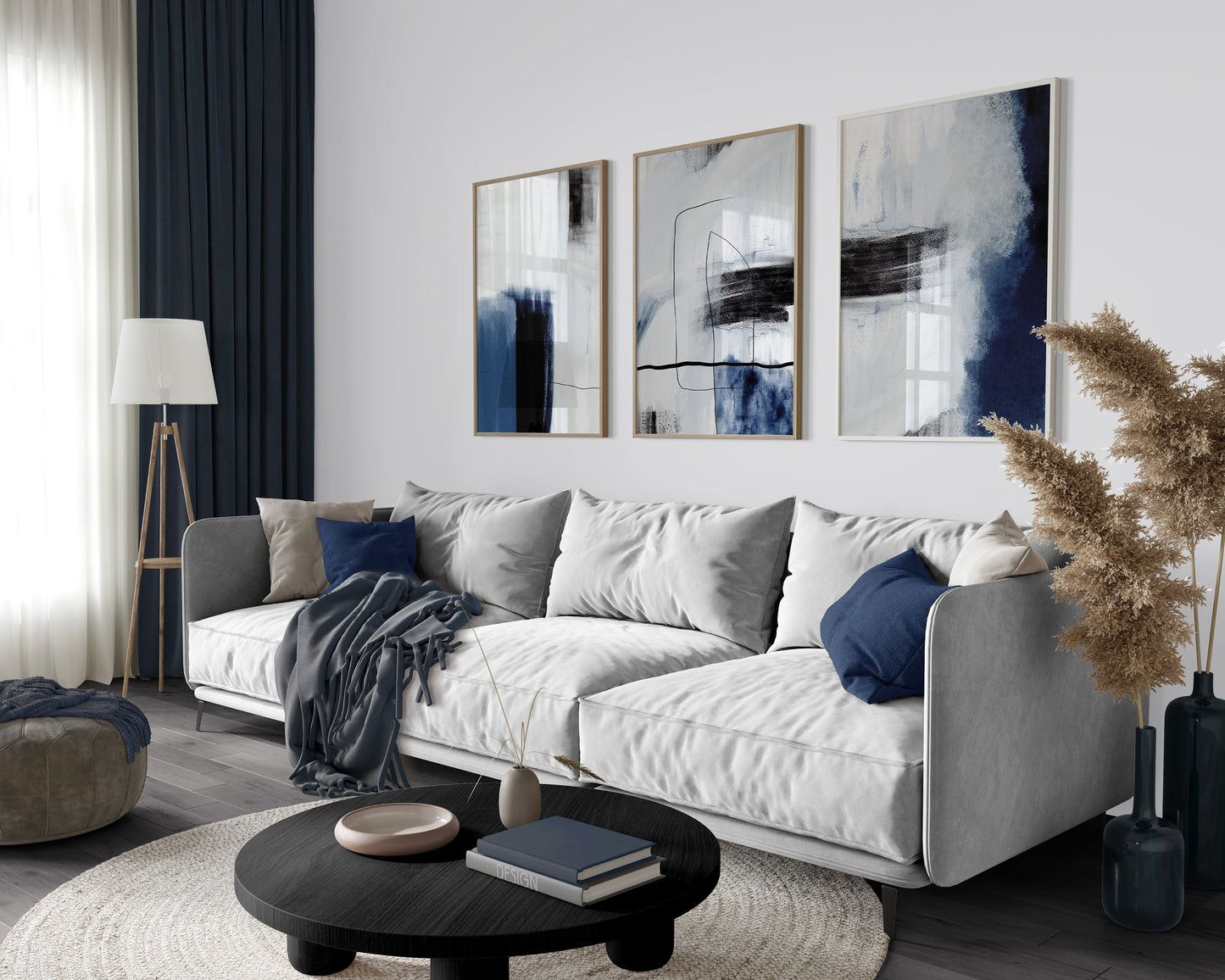 Set of 3 Blue Abstract Wall Art Prints