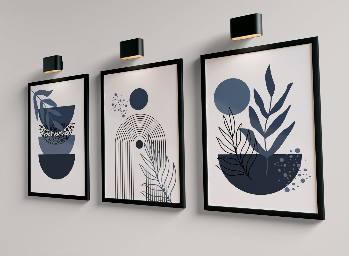 Set of 3 Blue Boho Wall Art Prints