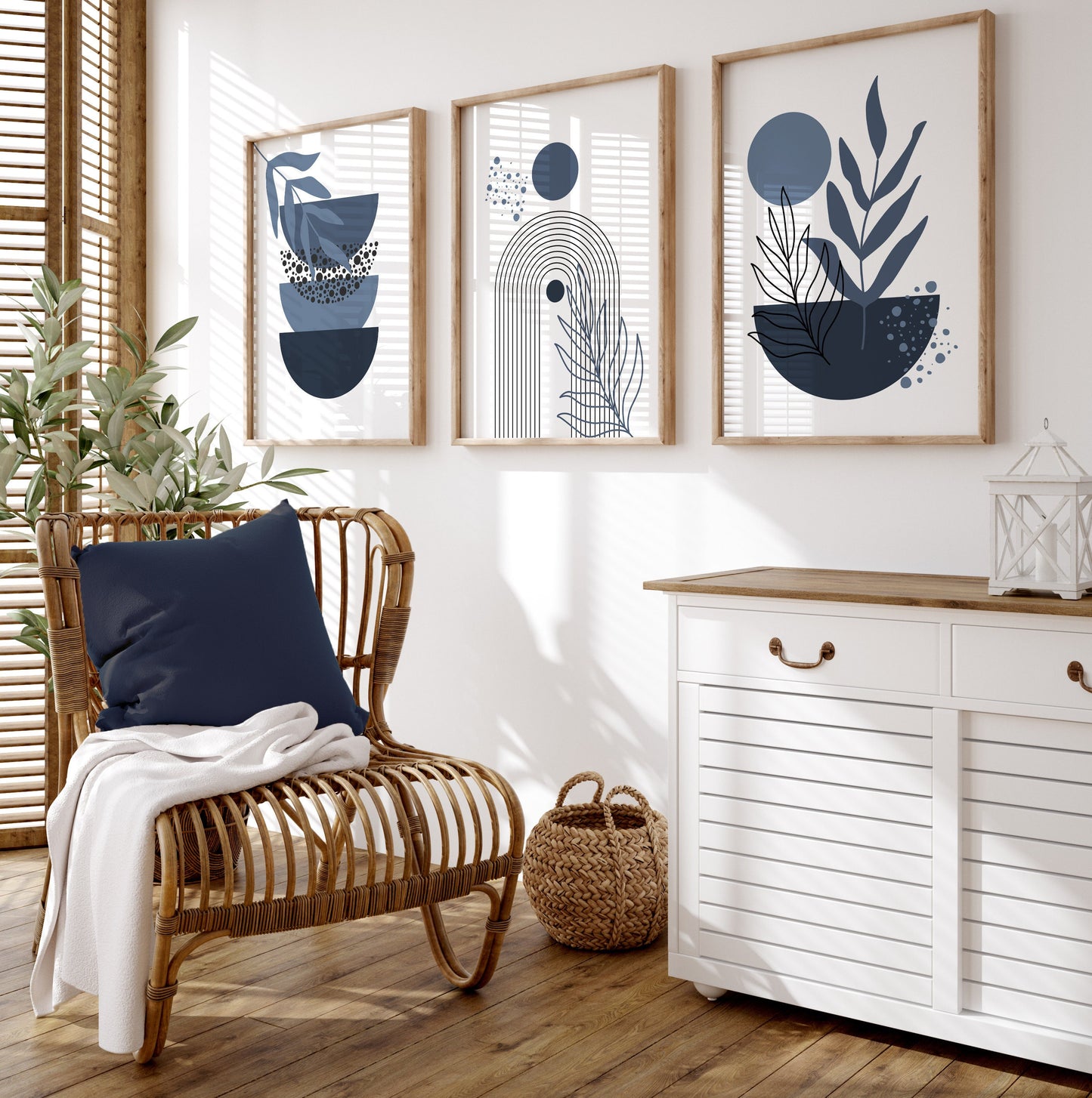 Set of 3 Blue Boho Wall Art Prints