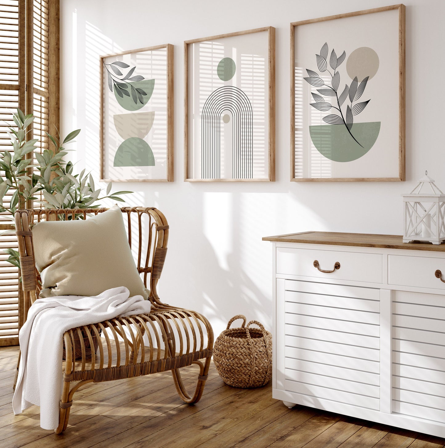 Set of 3 Sage Green Boho Wall Art Prints