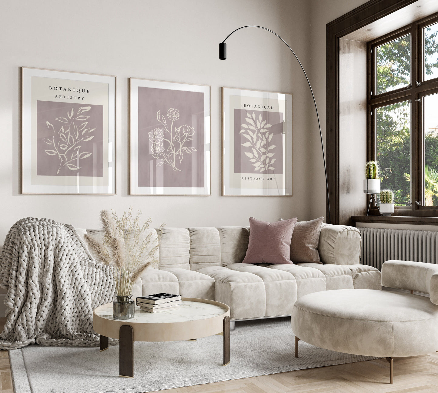 Set of 3 Mauve Pink Botanical Wall Art Prints